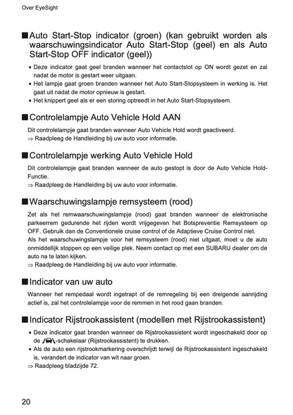 2019 Subaru XV EyeSight Supplement Manual | Dutch