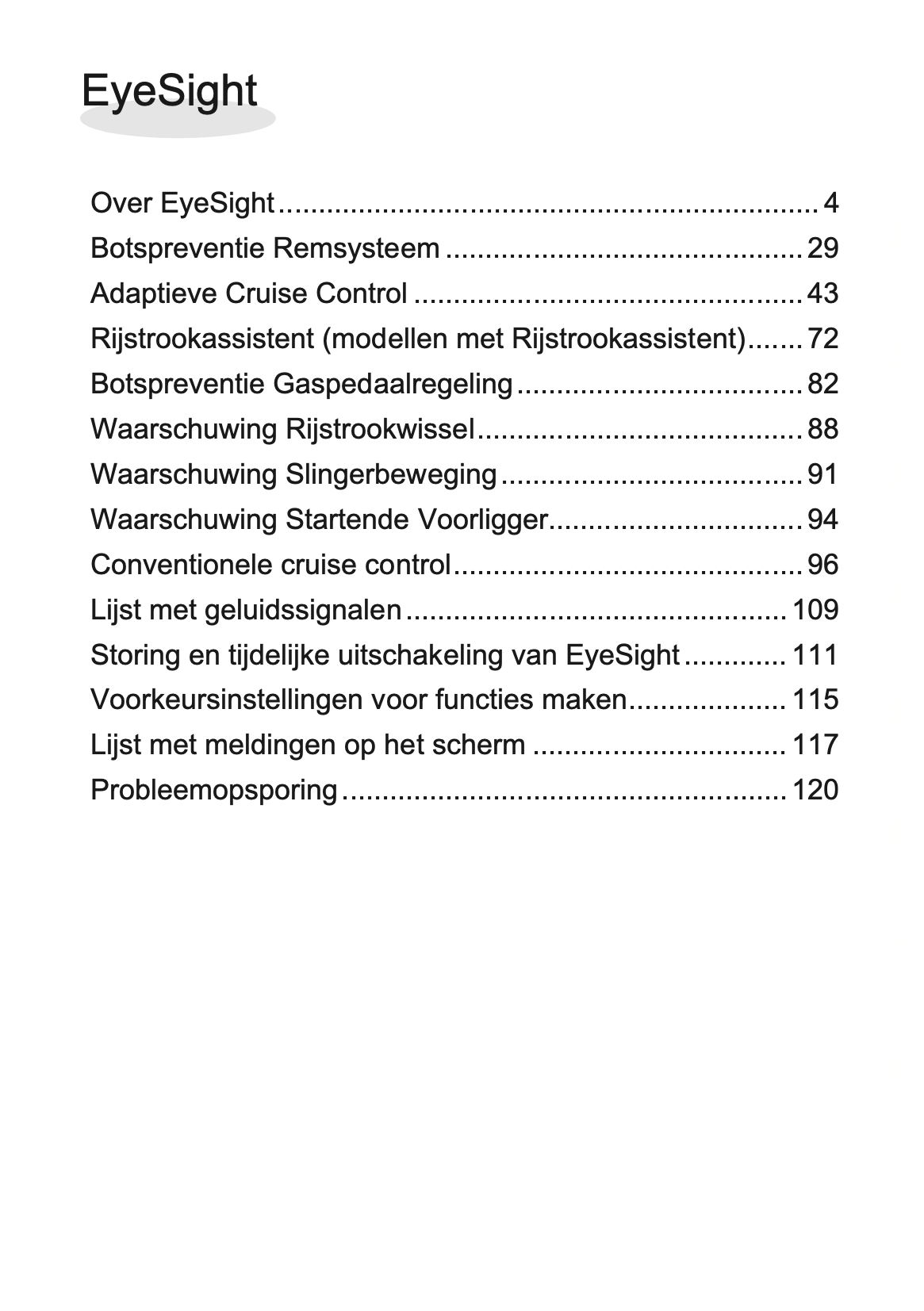 2019 Subaru XV EyeSight Supplement Manual | Dutch