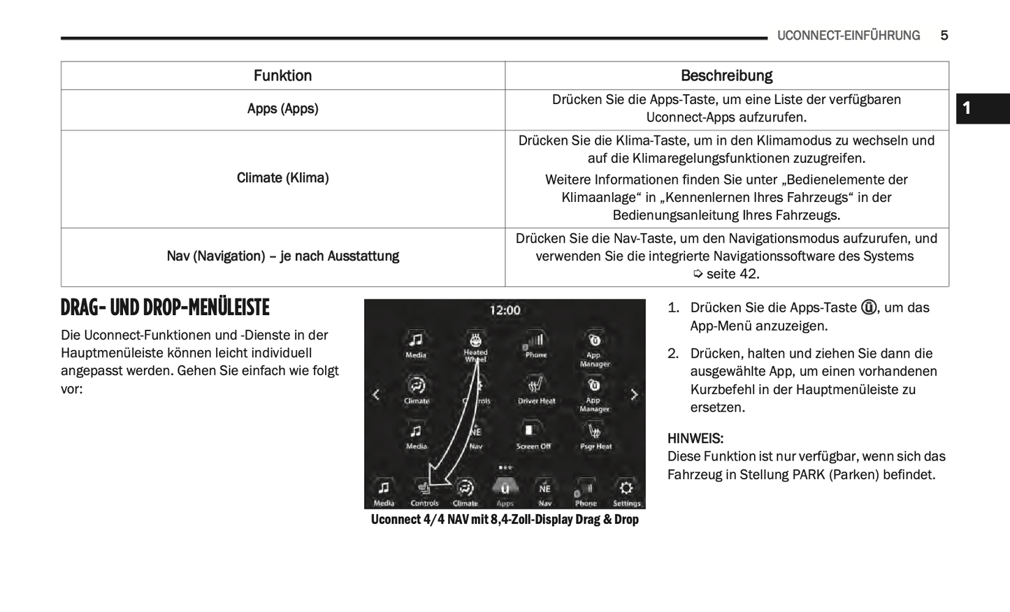 2020-2021 Uconnect Radio 4C/4C Nav Display 8.4" Infotainment Manual | German