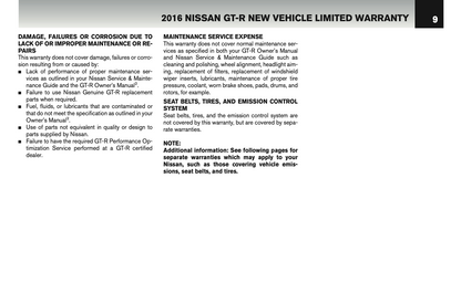 2016 Nissan GT-R Warranty Information Booklet | English