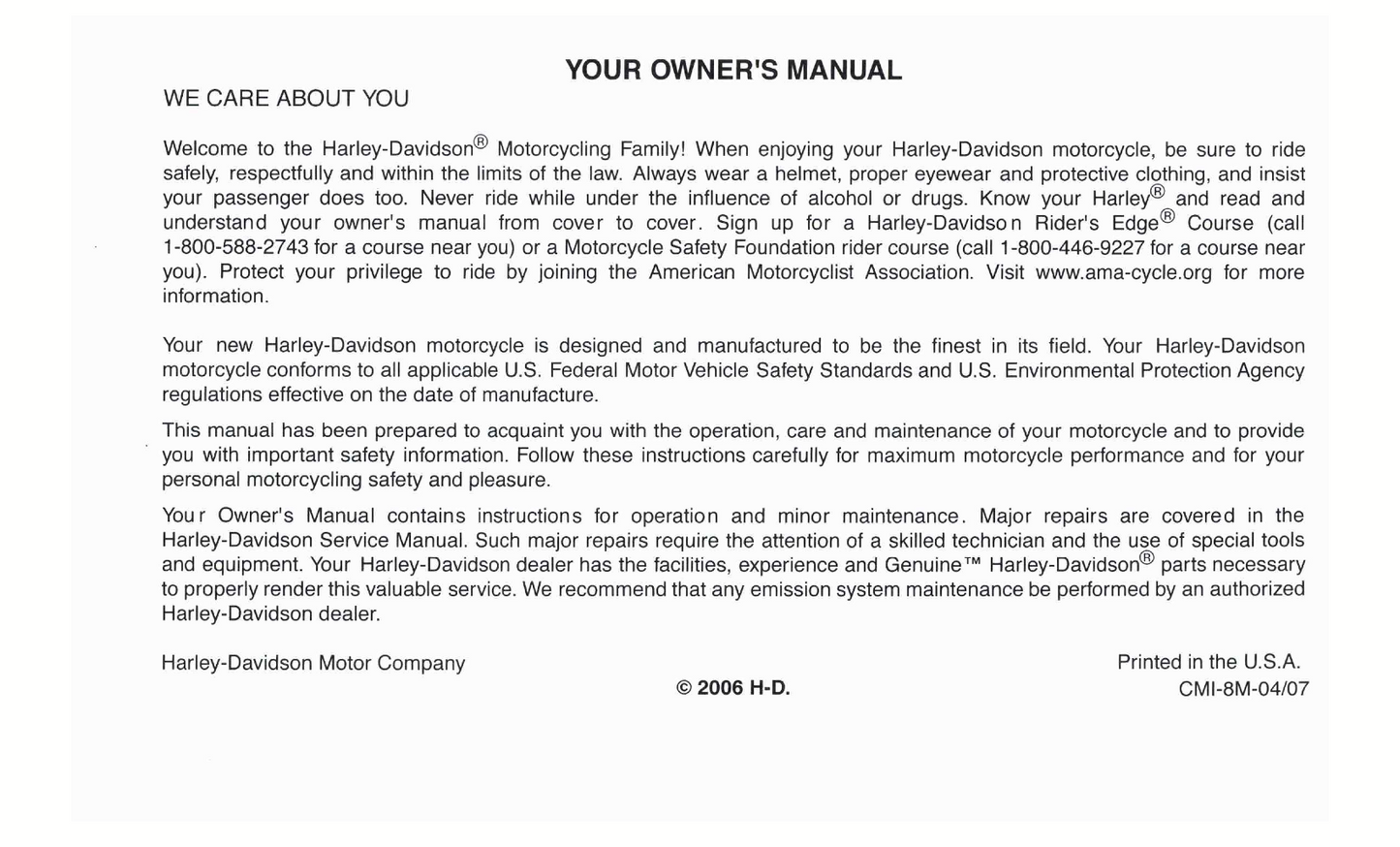 2007 Harley-Davidson Dyna Owner's Manual | English