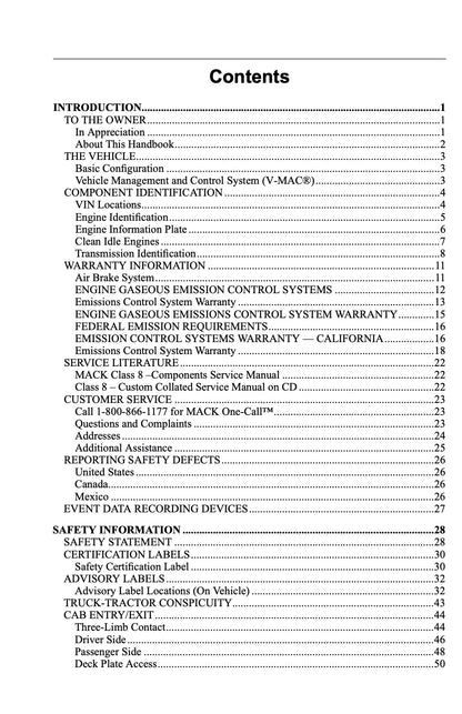 2010 Mack Pinnacle Series CHU Owner's Manual | English