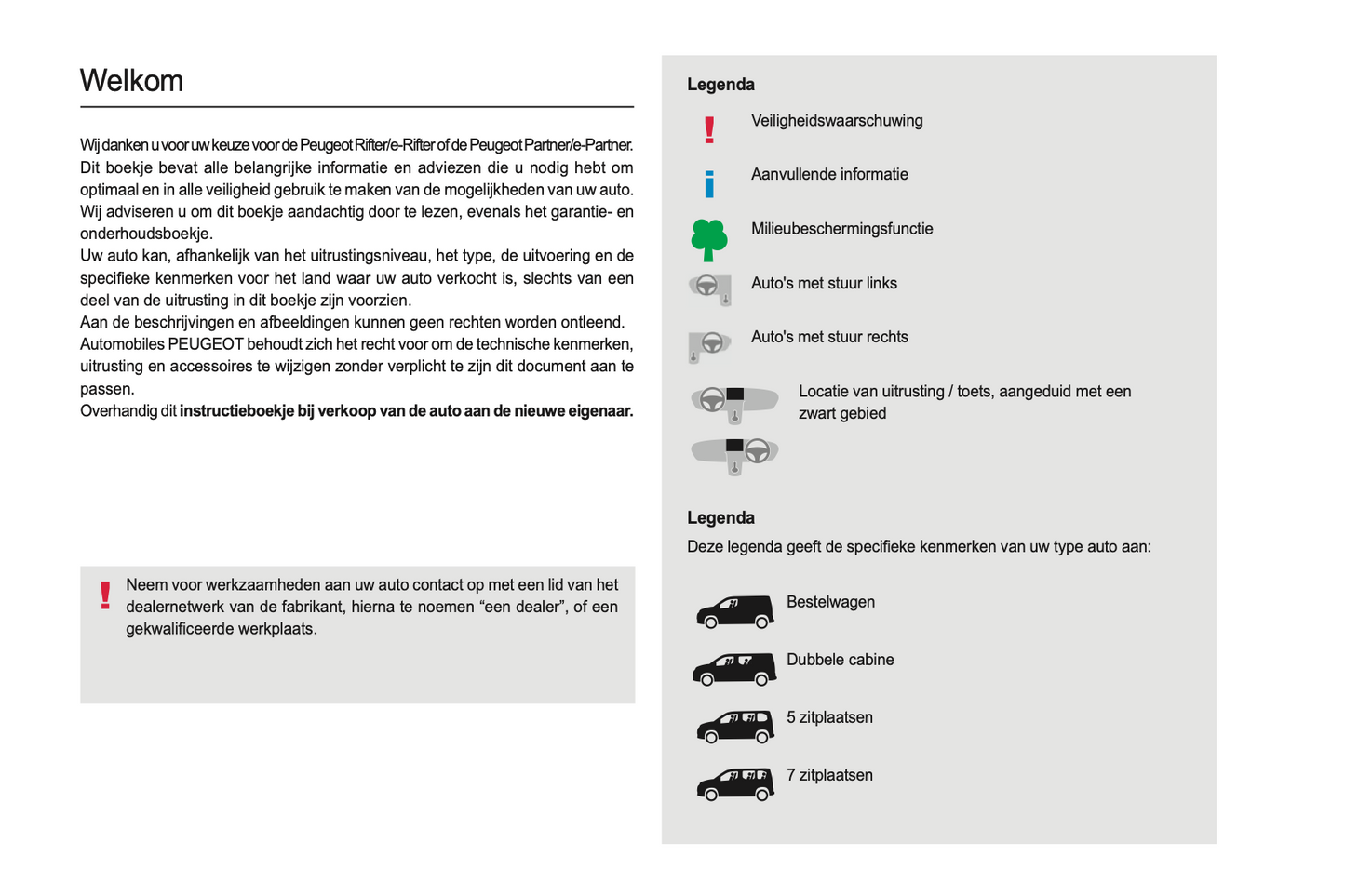 2021-2022 Peugeot Rifter/e-Rifter/Partner/e-Partner Owner's Manual | Dutch