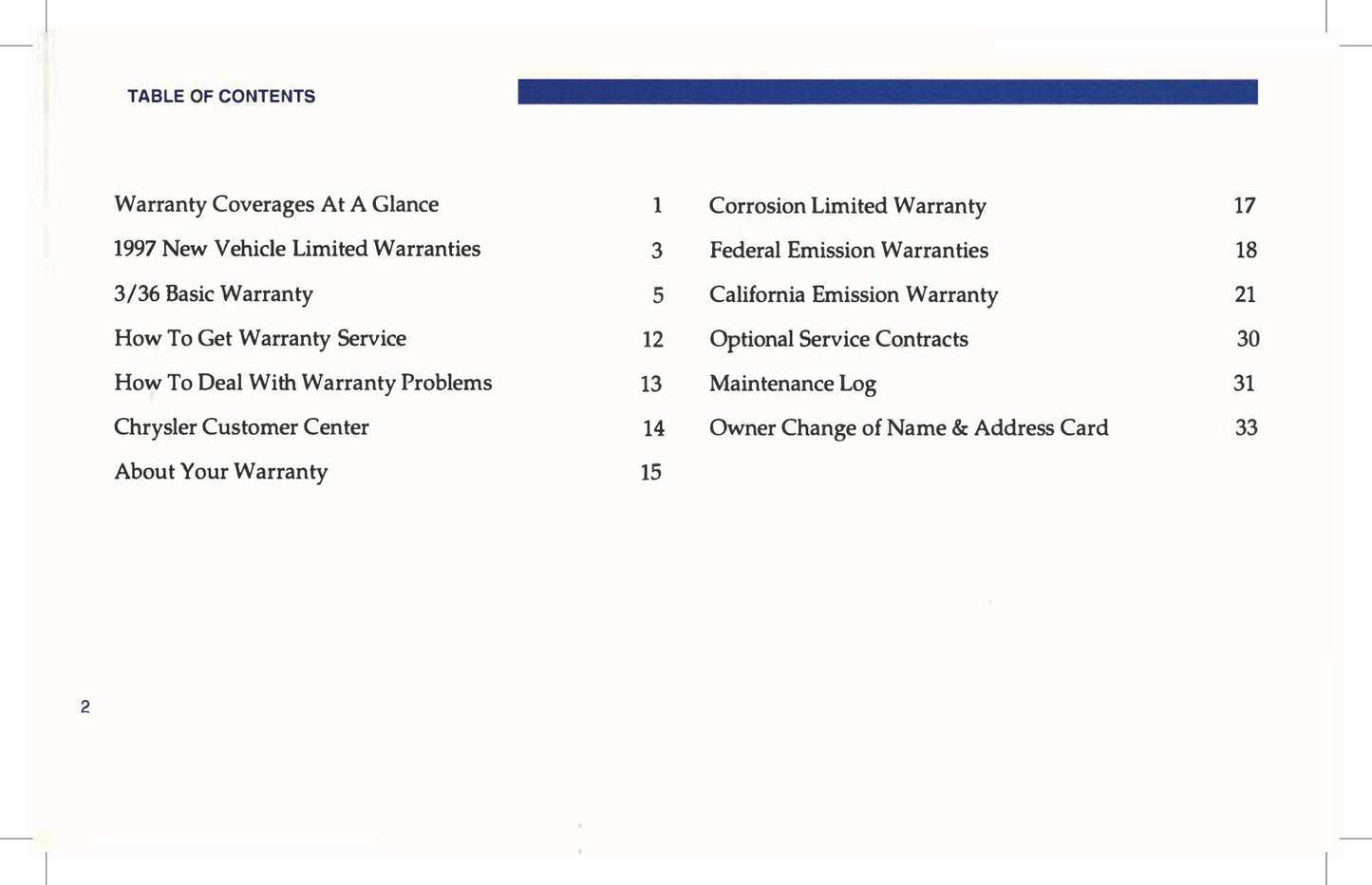 1997 Dodge Viper GTS Warranty & Maintenance Booklet | English