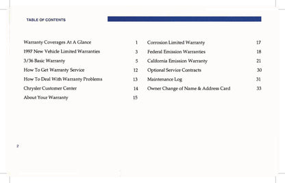 1997 Dodge Viper GTS Warranty & Maintenance Booklet | English