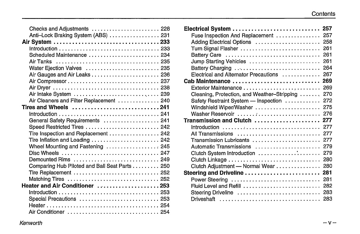 1996-2003 Kenworth K100/W900/T600/T800/C500 Owner's Manual | English