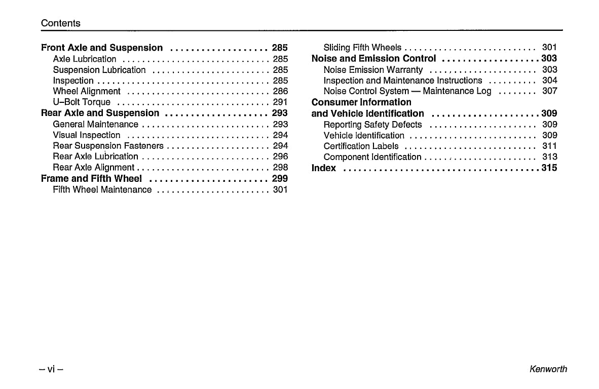 1996-2003 Kenworth K100/W900/T600/T800/C500 Owner's Manual | English