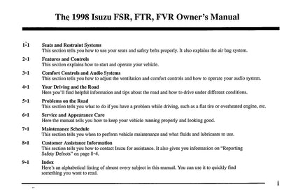 1998 Isuzu FSR/FTR/FVR Owner's Manual | English