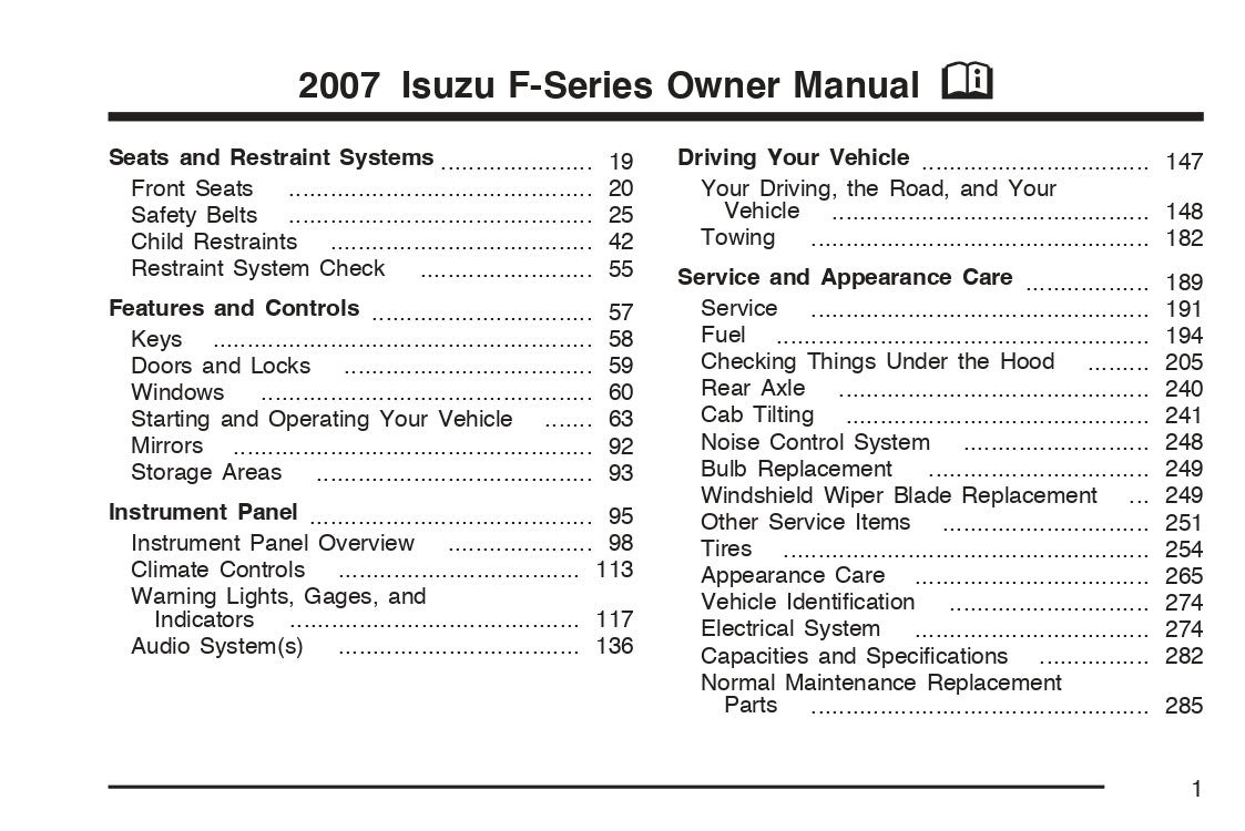 2007 Isuzu F-Series Bedienungsanleitung | Englisch