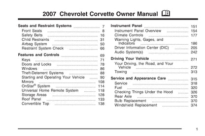 2007 Chevrolet Corvette Owner's Manual | English