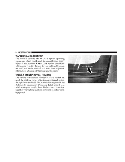 2005 Chrysler Crossfire SRT6 Owner's Manual | English