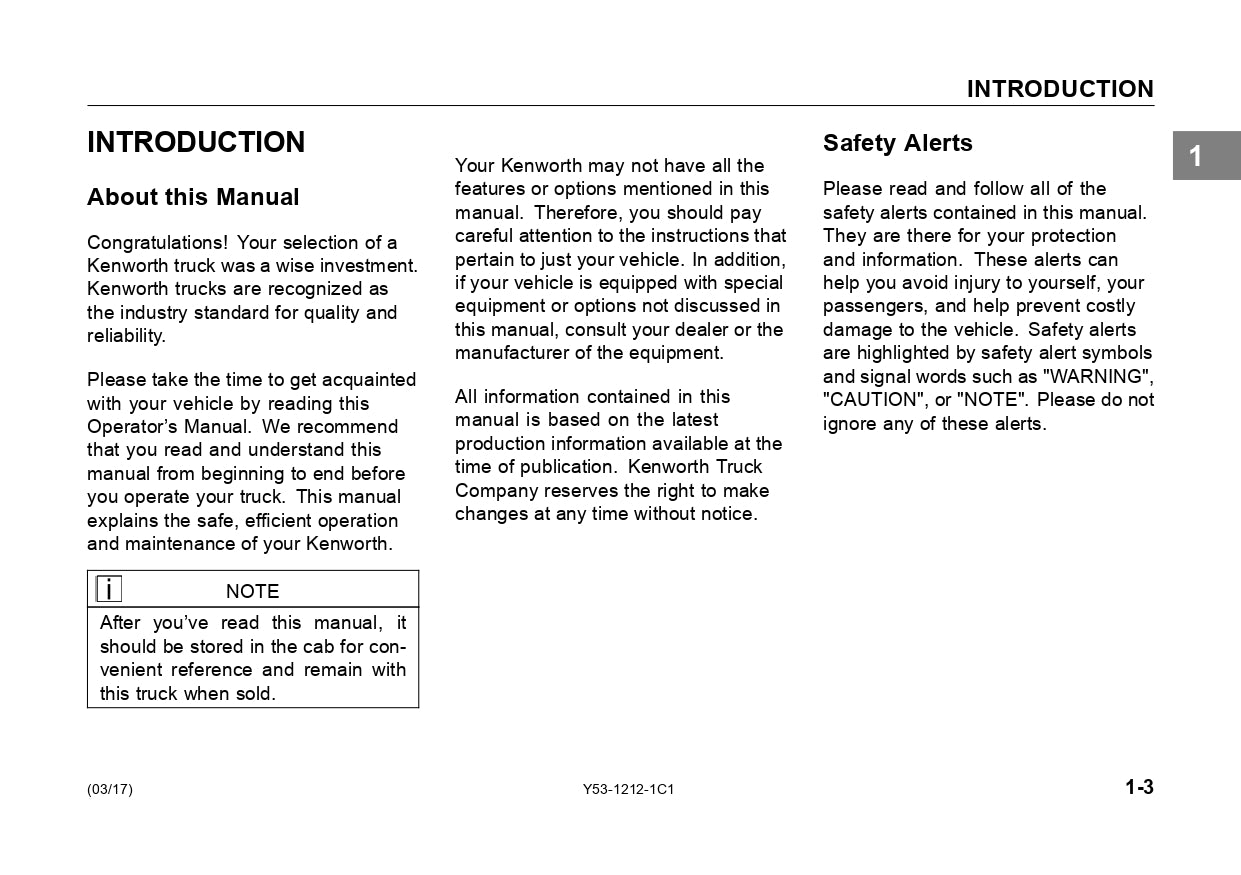 2017 Kenworth T170/T270/T370 Owner's Manual | English