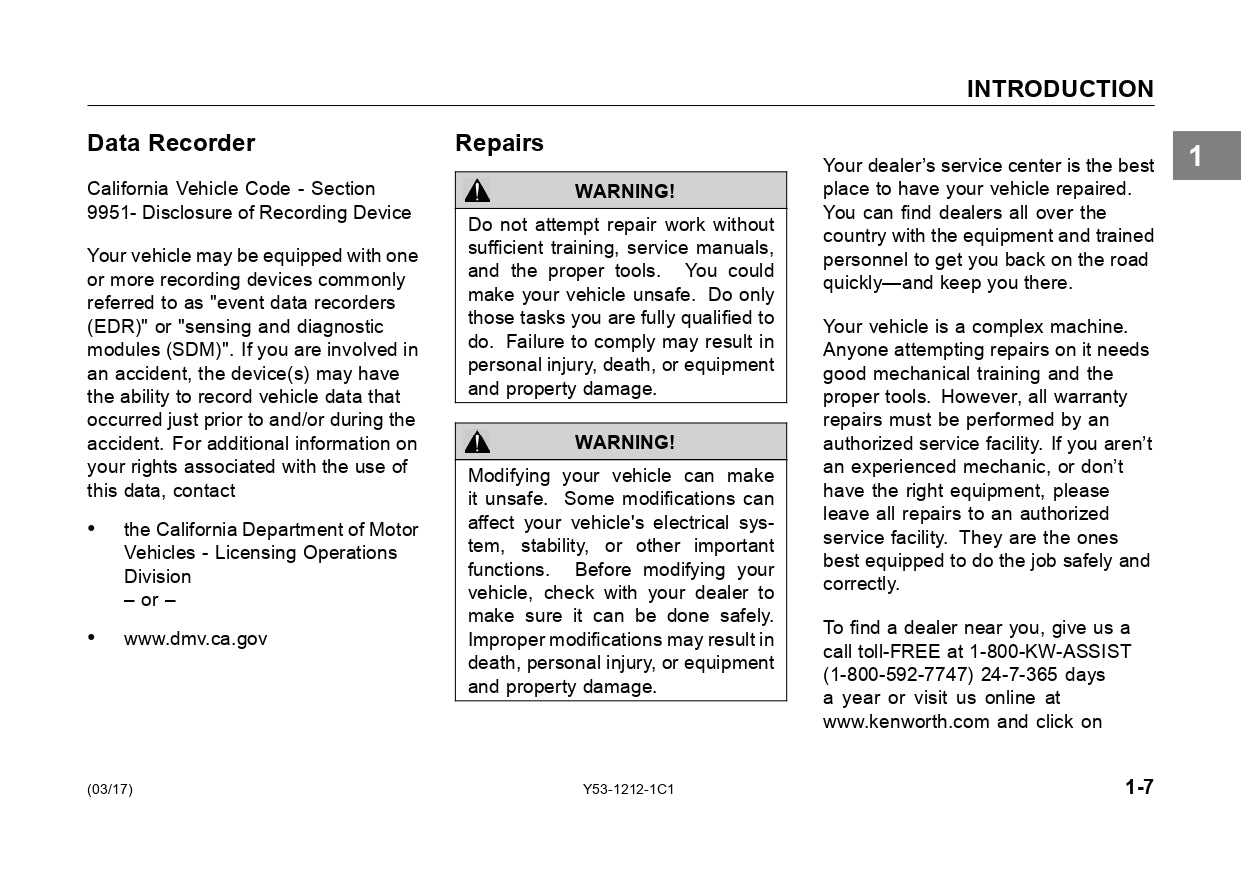 2017 Kenworth T170/T270/T370 Owner's Manual | English