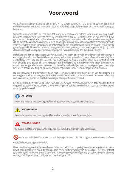 2023-2024 BYD Atto 3 Bedienungsanleitung | Niederländisch