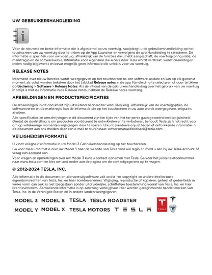 2024 Tesla Model 3 Bedienungsanleitung | Niederländisch