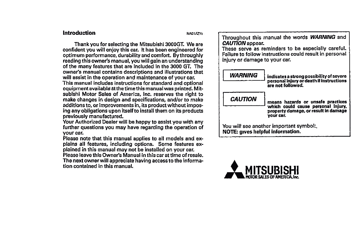 1997 Mitsubishi 3000GT Owner's Manual | English