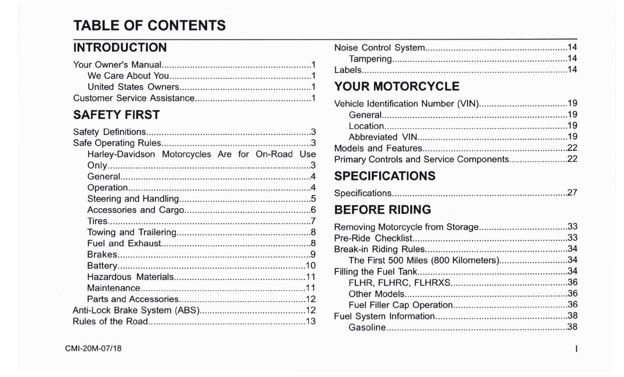 2019 Harley Davidson Touring Owner's Manual | English