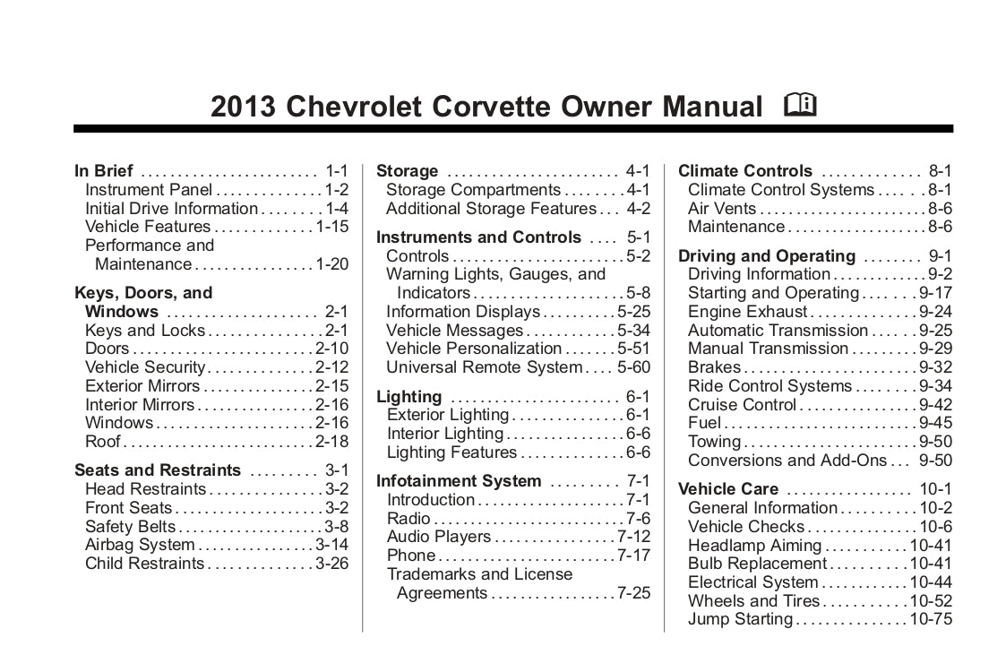 2013 Chevrolet Corvette Owner's Manual | English