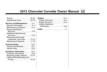 2013 Chevrolet Corvette Owner's Manual | English