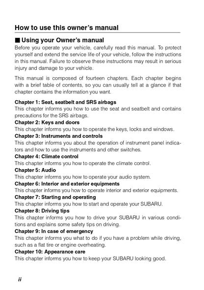 2003 Subaru Baja Owner's Manual | English