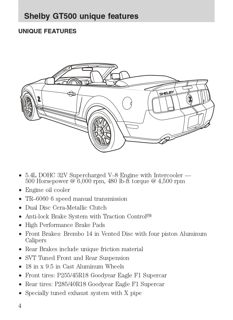 2007 Ford Shelby GT500 Aanvullende Handleiding | Engels