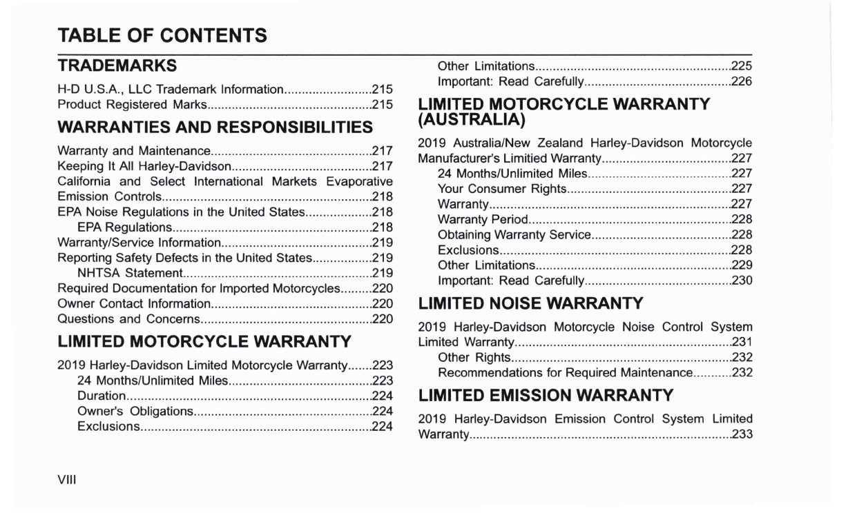 2019 Harley Davidson Touring Owner's Manual | English