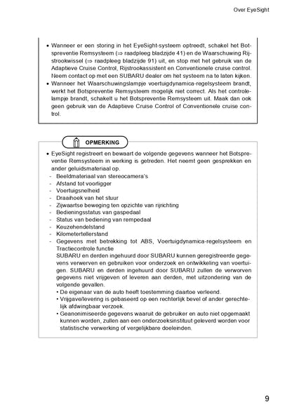 2019 Subaru Outback/Legacy Eyesight Manual | Dutch