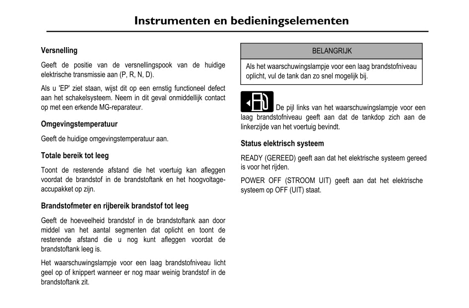 2020-2023 MG Ehs PHEV Gebruikershandleiding | Nederlands