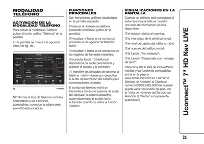 Abarth 595 / 695 Uconnect Radio 7.0 Nav Instrucciones 2016 - 2018