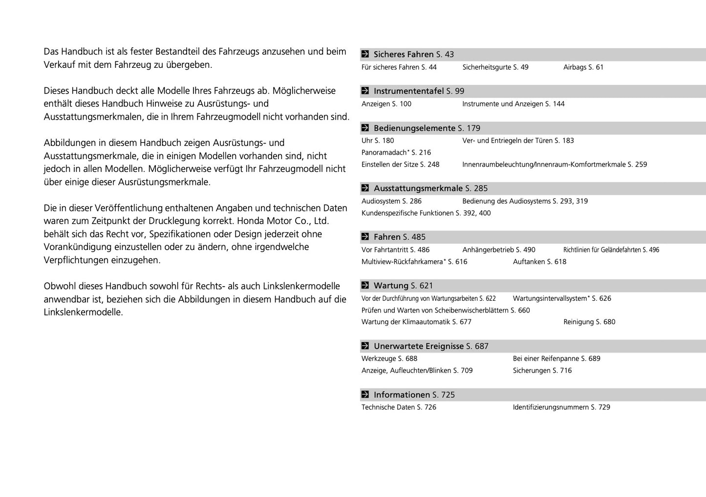 2018-2019 Honda CR-V Hybrid Owner's Manual | German