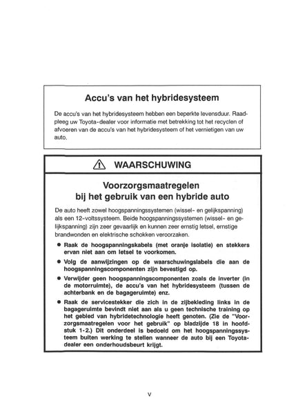 2000-2001 Toyota Prius Gebruikershandleiding | Nederlands