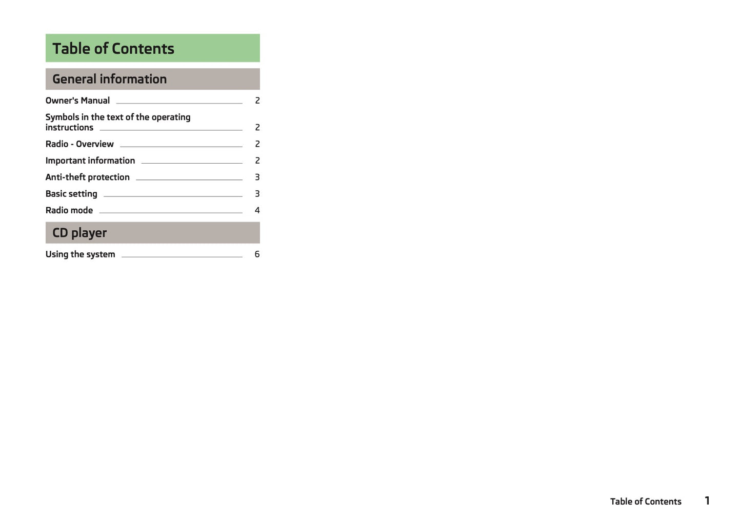 Skoda Radio Blues Owner's Manual 2012