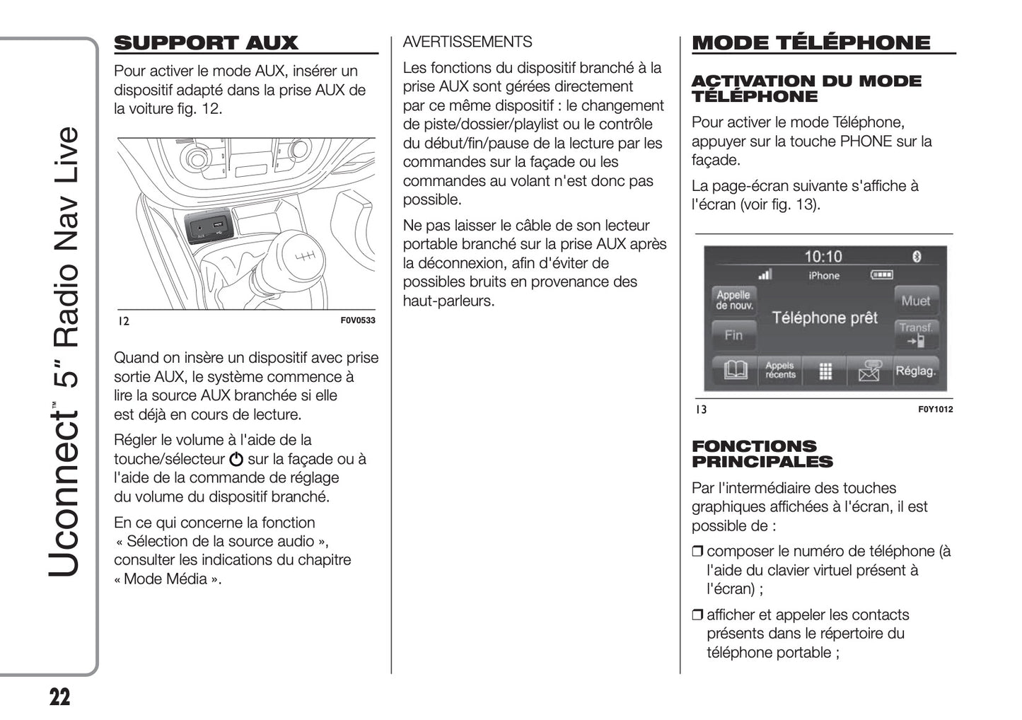 Fiat Doblo Uconnect Radio Nav 5.0 Guide d'utilisation 2015 - 2018