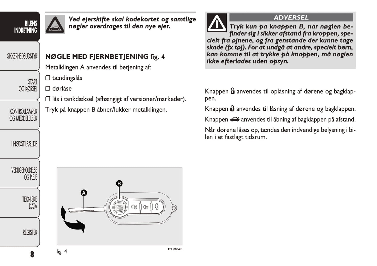 2012-2013 Fiat Punto Owner's Manual | Danish