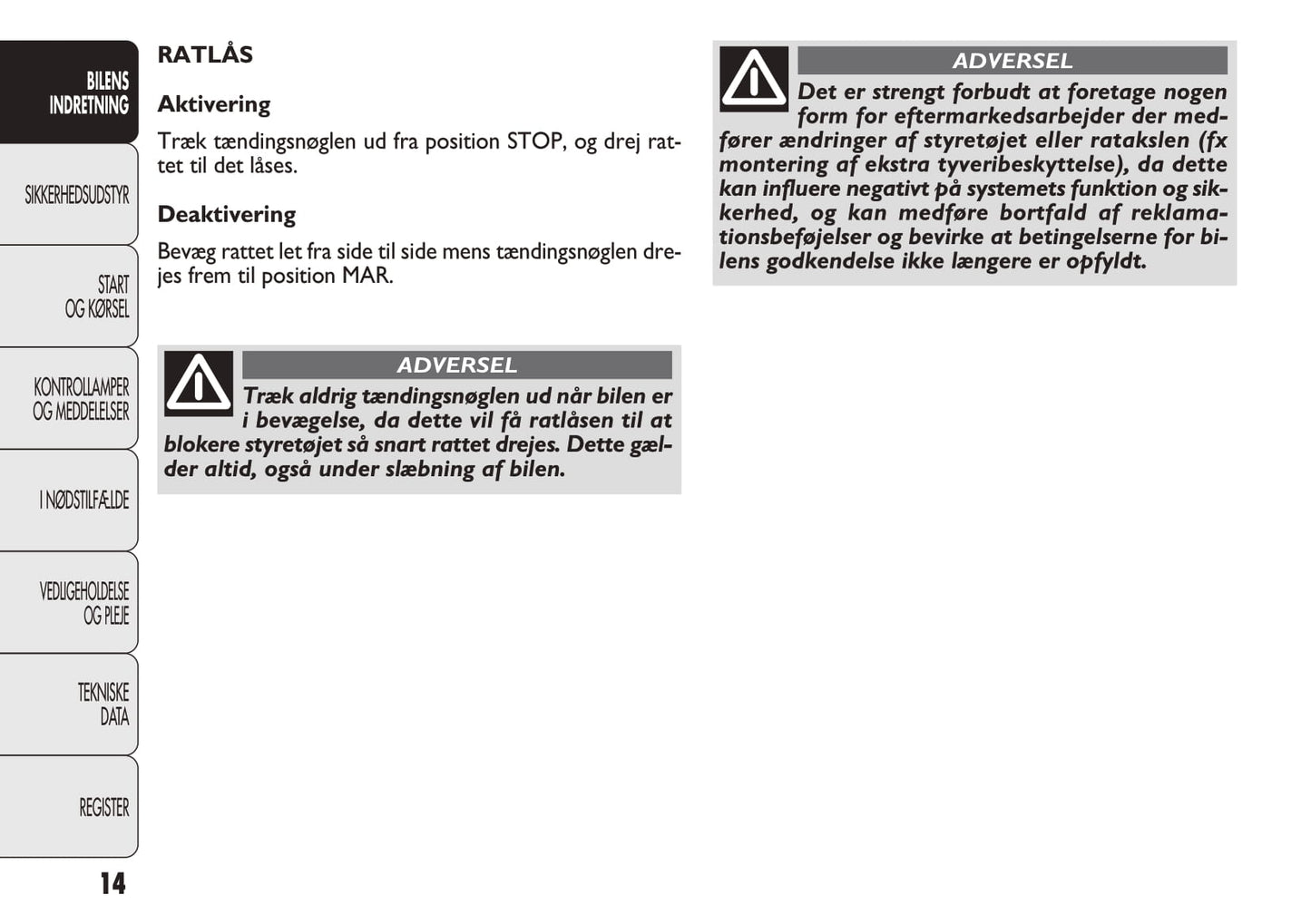 2012-2013 Fiat Punto Owner's Manual | Danish