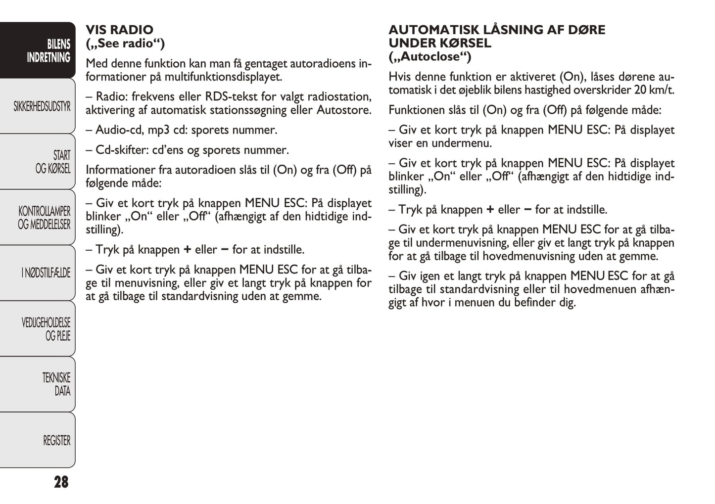 2012-2013 Fiat Punto Owner's Manual | Danish