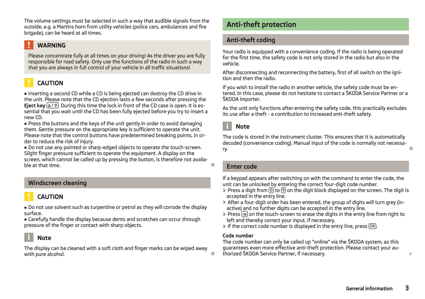 Skoda Radio Bolero Owner's Manual 2012