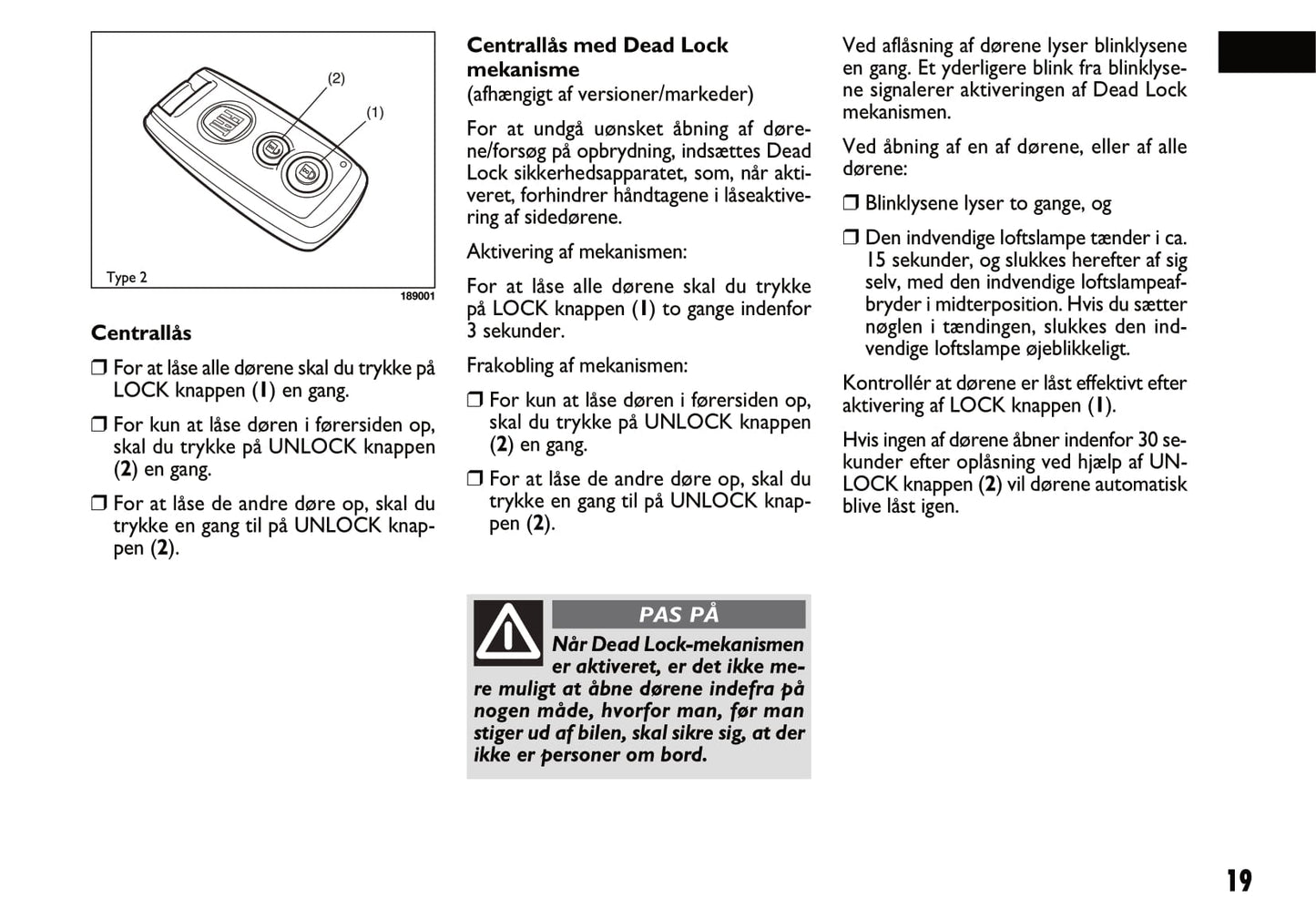 2011-2012 Fiat Sedici Owner's Manual | Danish