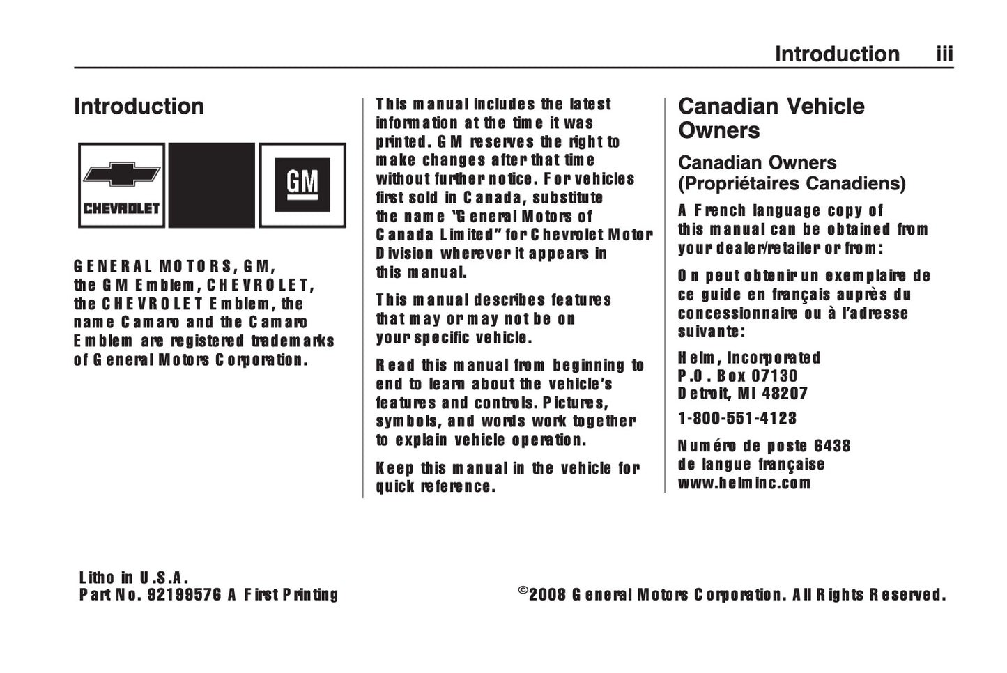 2008-2011 Chevrolet Camaro Gebruikershandleiding | Engels