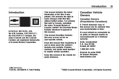 2008-2011 Chevrolet Camaro Gebruikershandleiding | Engels