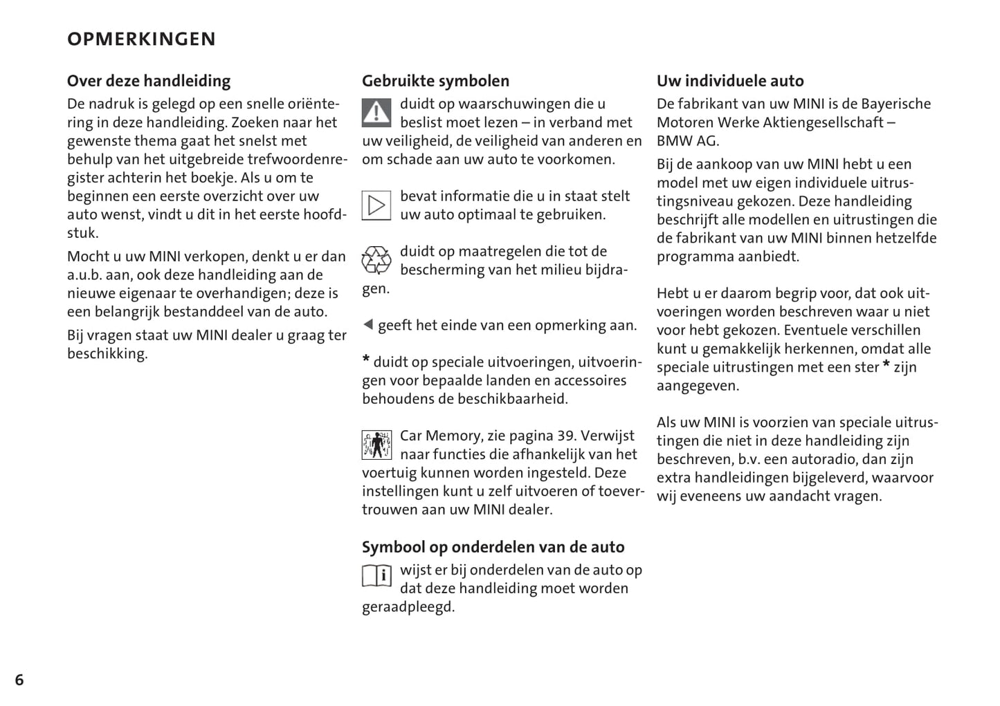 2001-2006 Mini Cooper/Cooper S/One/One Diesel Gebruikershandleiding | Nederlands