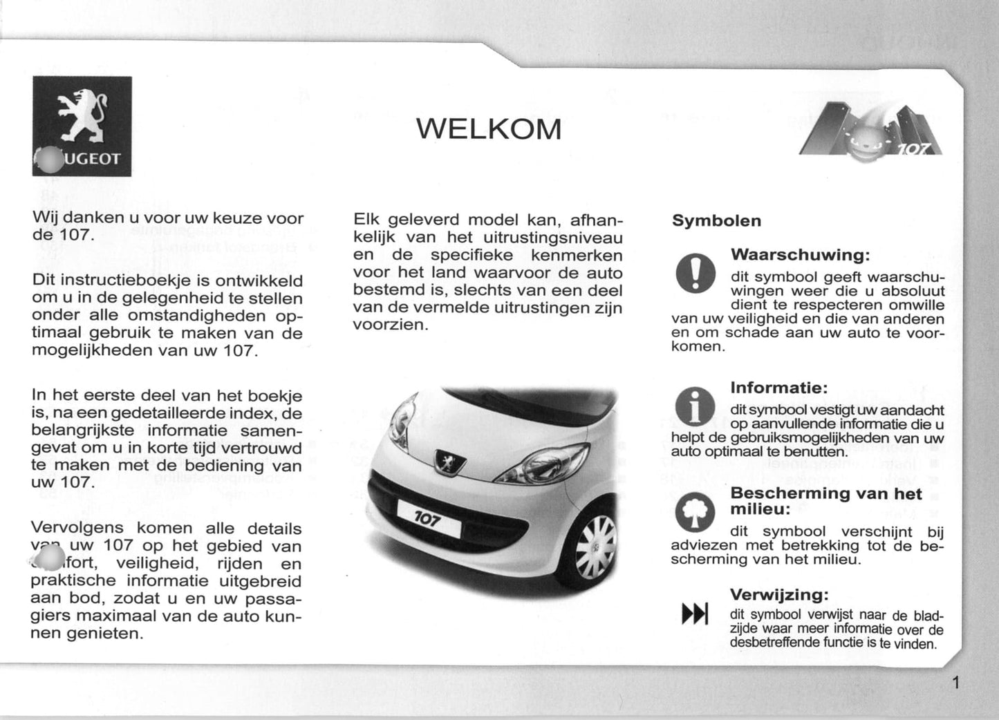 2007-2008 Peugeot 107 Gebruikershandleiding | Nederlands