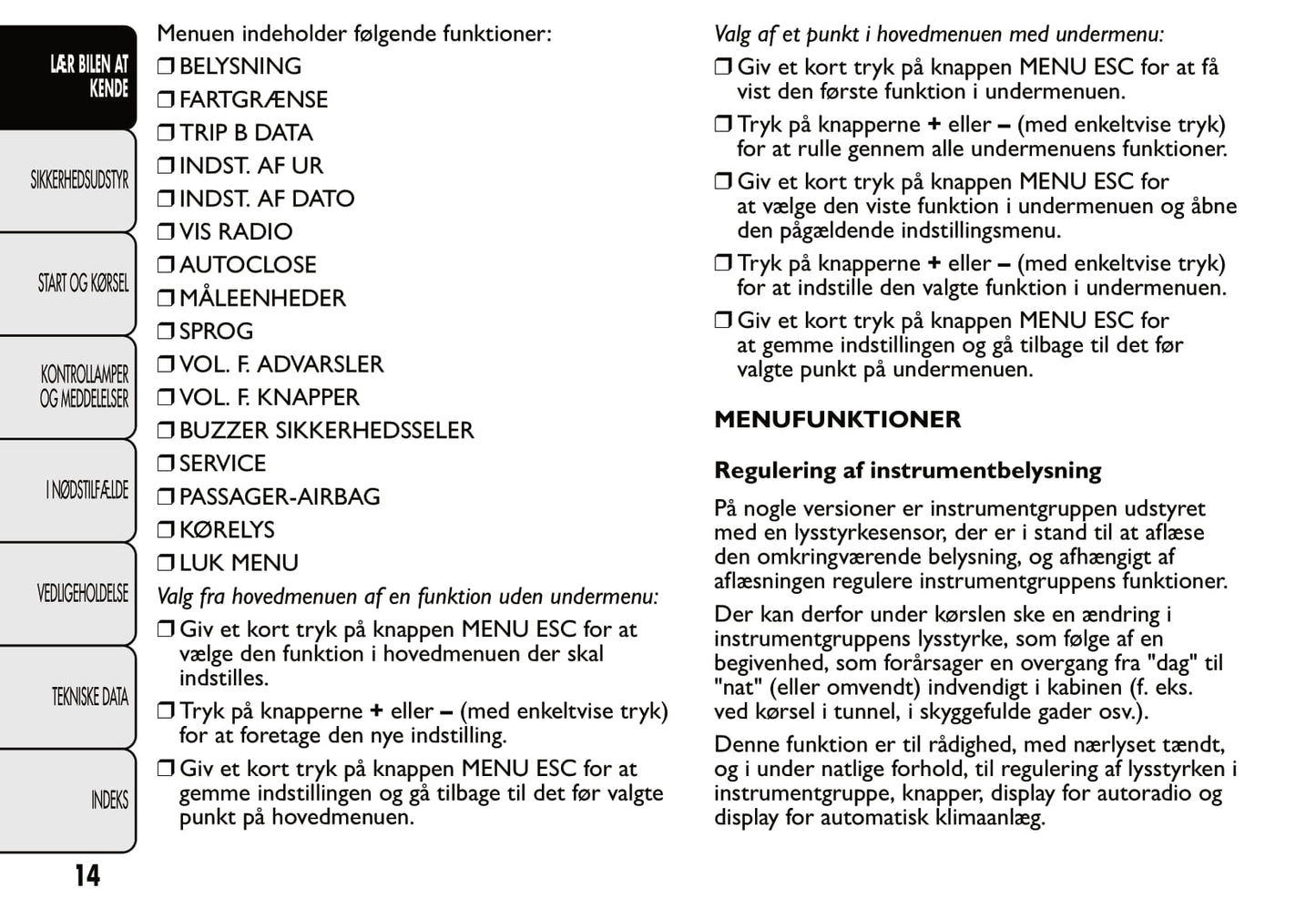 2007-2014 Fiat 500 Gebruikershandleiding | Dansk