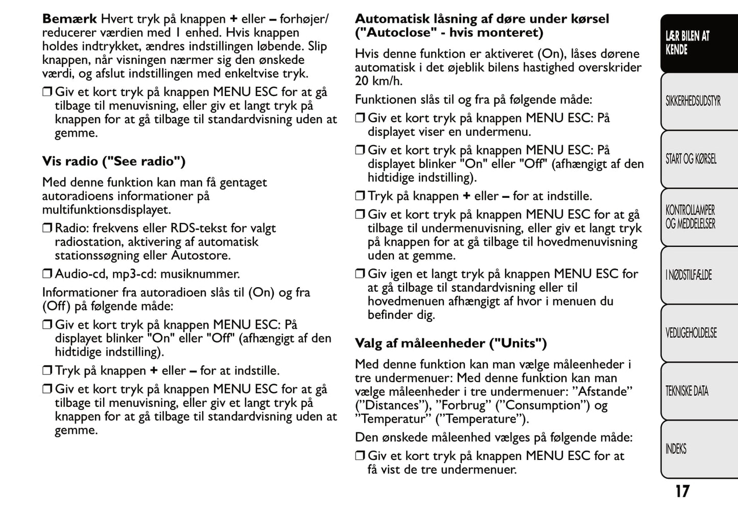 2007-2014 Fiat 500 Gebruikershandleiding | Dansk