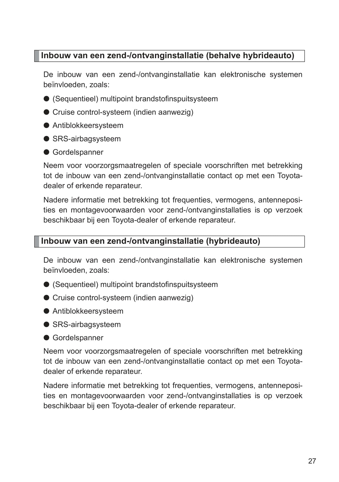 2013-2014 Toyota Yaris/Yaris Hybrid Owner's Manual | Dutch