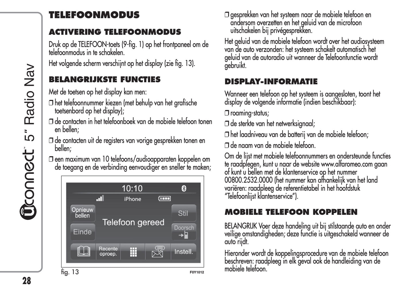 Alfa Romeo Mito Uconnect 5 Radio Nav