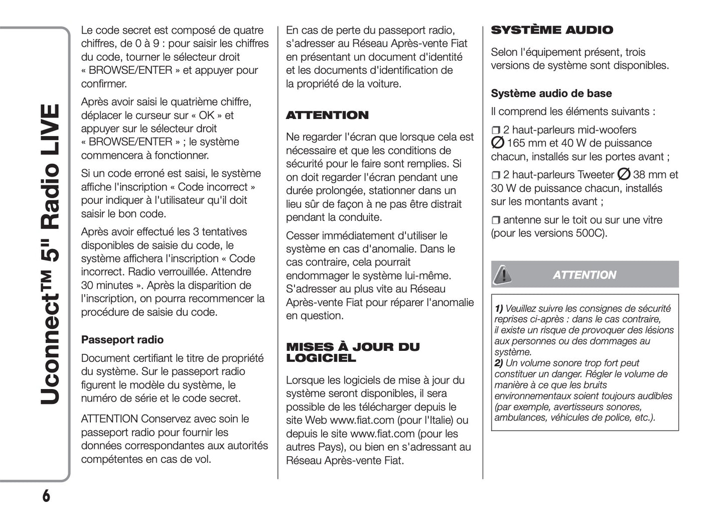 Fiat 500 & 500 Cabrio Uconnect Radio 5.0 Guide d'utilisation 2015 - 2018