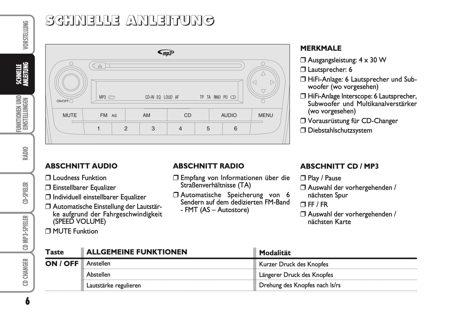 Abarth Grande Punto Auto Radio Bedienungsanleitung 2008 - 2010