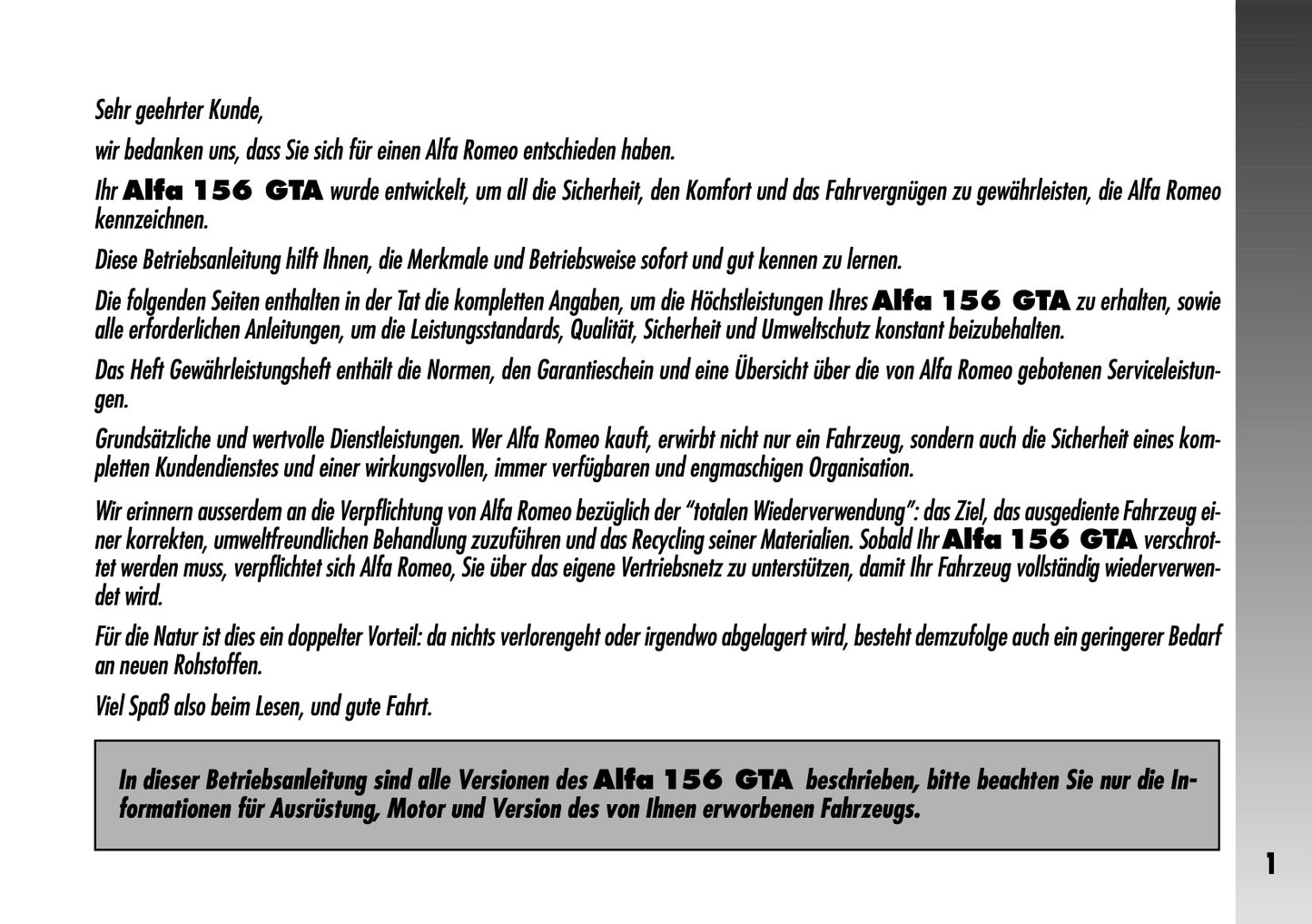 2004-2008 Alfa Romeo 156 GTA Owner's Manual | German