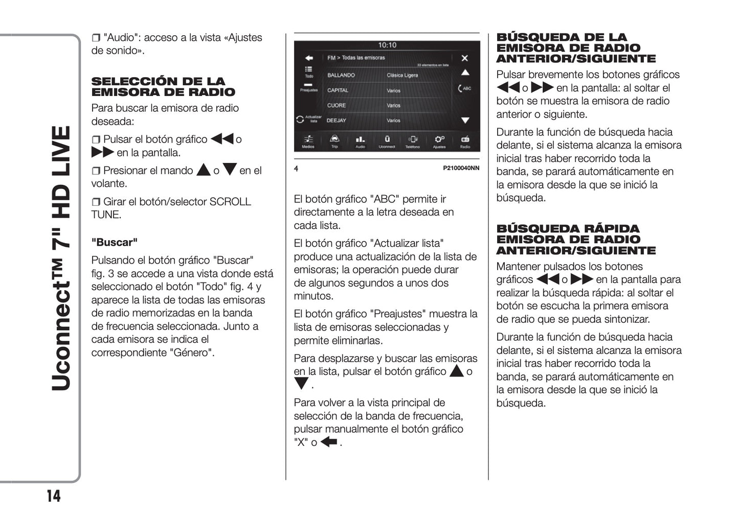 Abarth 595 Uconnect Radio 7.0 Instrucciones 2016 - 2018